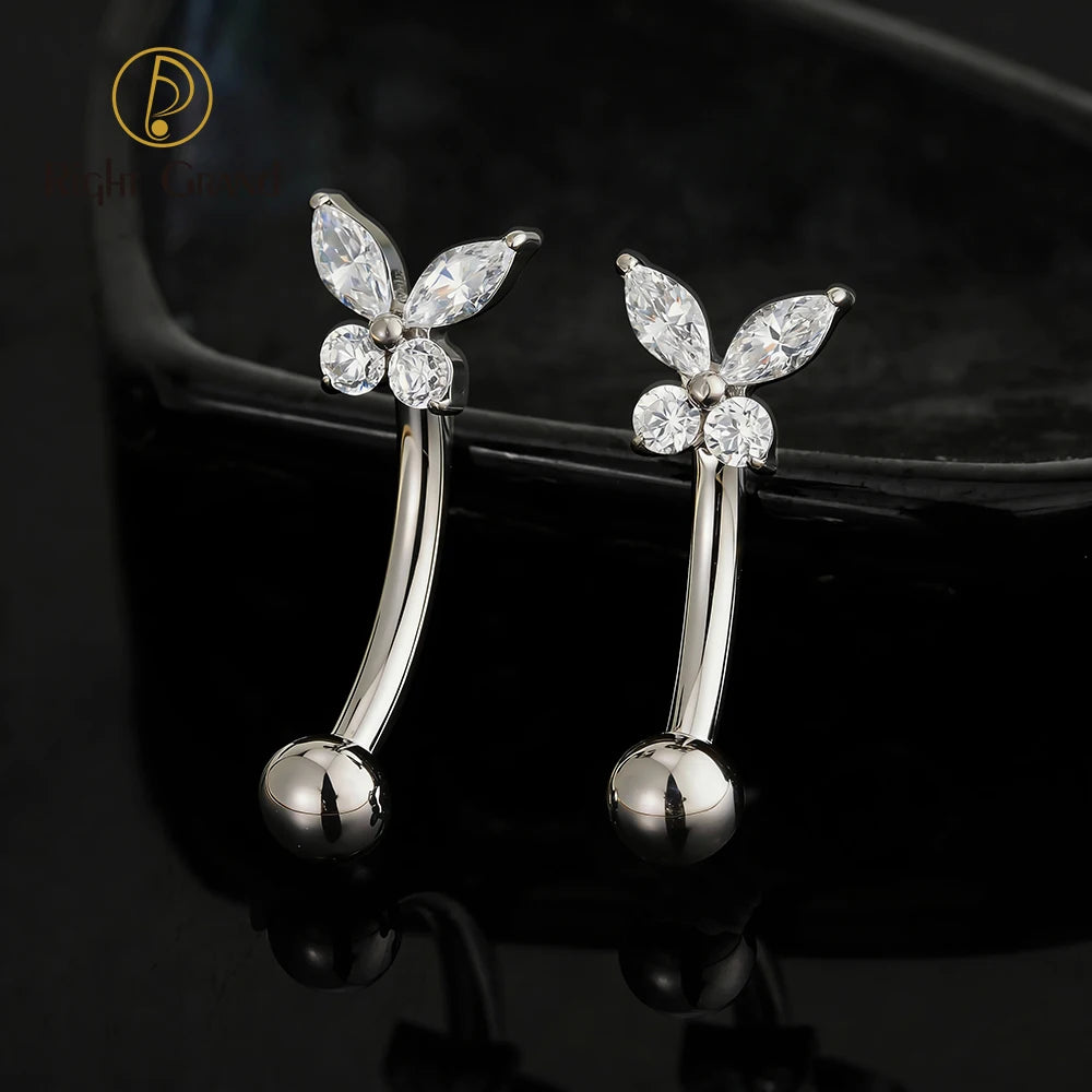 Right Grand ASTM F136 Titanium Tiny Butterfly CZ Curved Barbell Rook Earring 16G Eyebrow Ashley Vertical Labret Piercing Jewelry