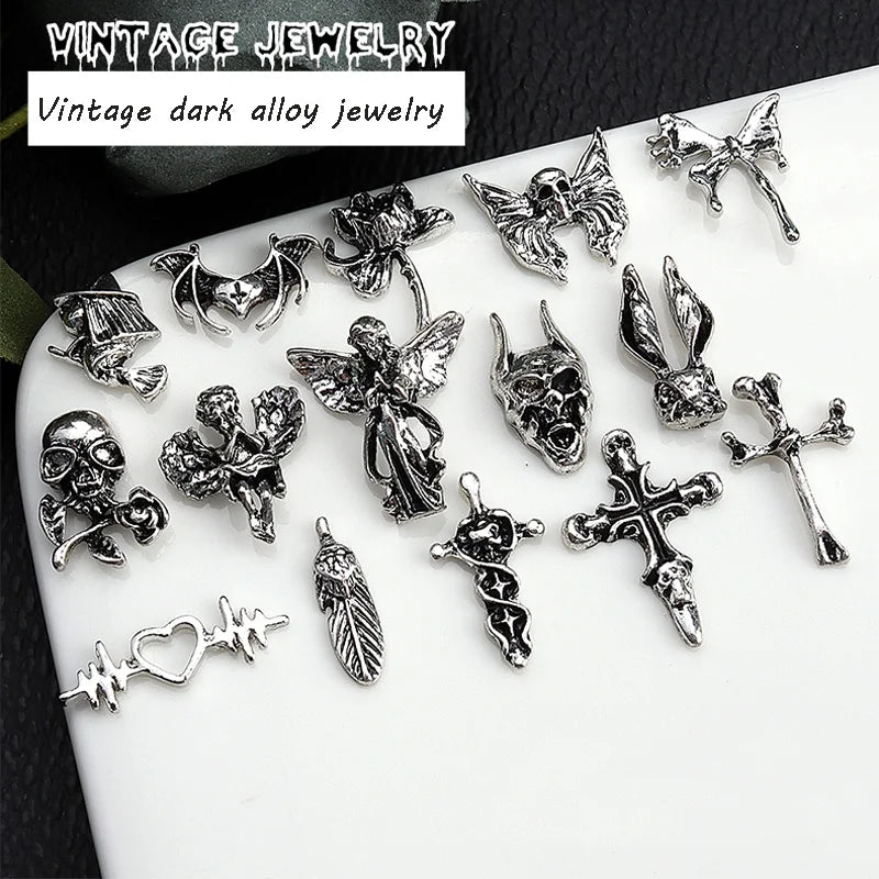10Pcs Vintage Cross Nail Art Charms 3D Alloy Baroque Angel Heart Nail Art Decoration DIY Designer Luxury Manicure Accessories