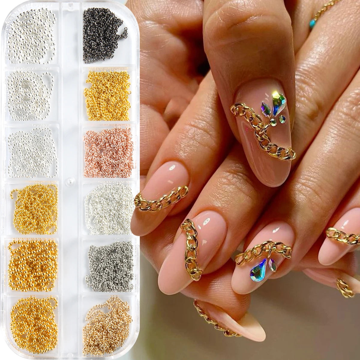 Metal Nail Art Chains,Gold Silver Nail Chain 3D Nail Decoration Charm Personality Nail Jewelry Nail Design Ornament for Manicure