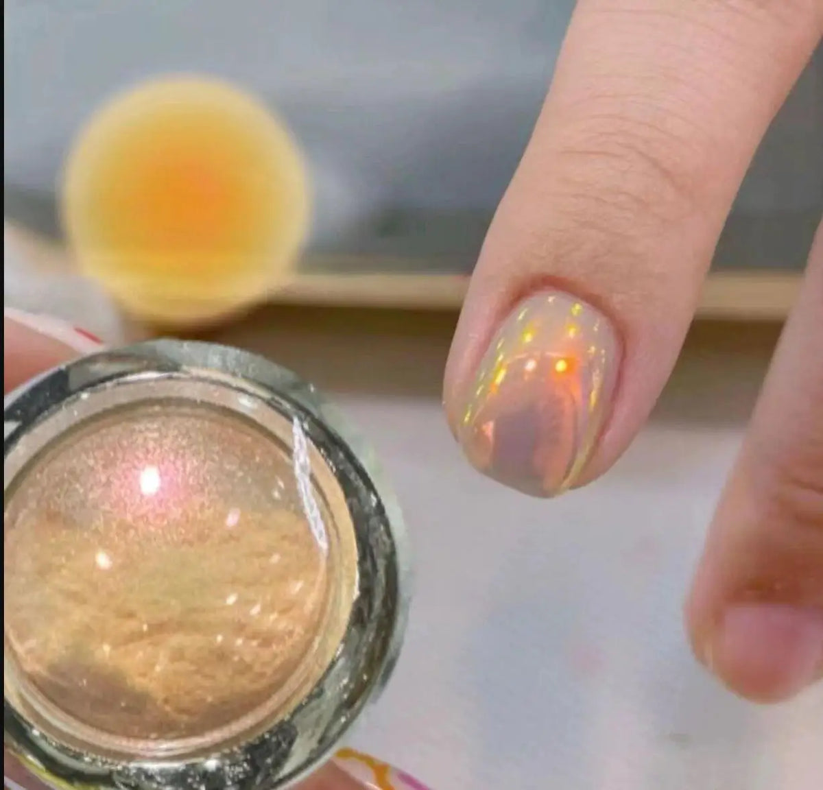 1Jar Aurora Orange Magic Mirror Powder Electroplated Nail Glitter Powder Chameleon Sunset Orange Moonlight Powder Nail Powder