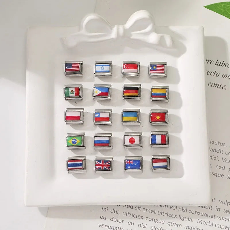 2025 Fashion Photo Italian Charm Bracelet 9mm Diy Color National Flag Series of Each Country Mexico,America,Britain,Italy,Israel