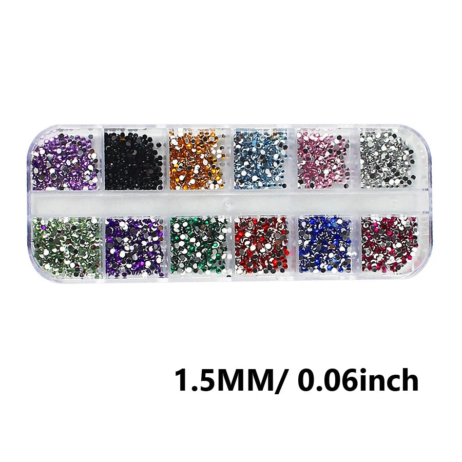 12 Colors Flatback Nail Art Rhinestones Nail Gems Glass AB Clear Crystal Rhinestones Nail Art Charms DIY Manicure Accessories