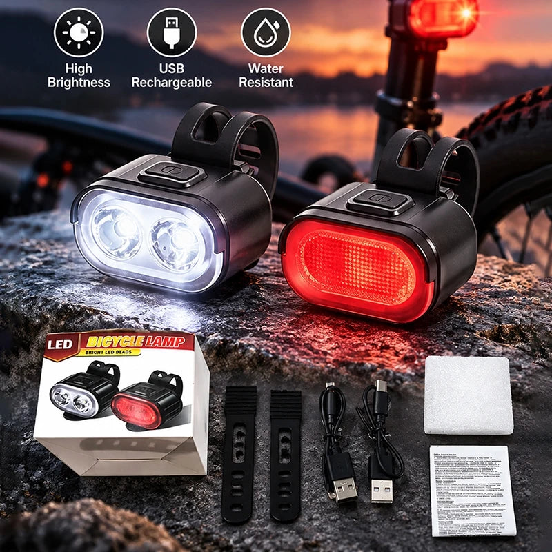 Bicycle Light Bike Headlight Taillight USB Rechargeable LED Front Rear Light Night Riding Safety Cycling Accessories