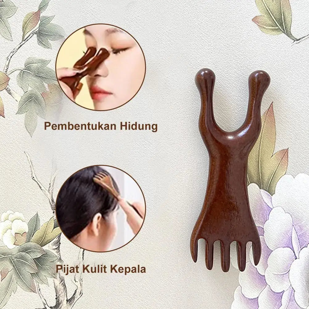 Natural Sandalwood Massage Comb Six-Claw Head Acupoint Massage Gua Sha Tool Neck Face Lifting Scraping Massager
