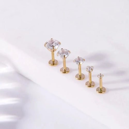 10Pcs/Lot 16G Stainless Steel Earrings Labret Lip Studs Set 2/3/4/5MM CZ Crystal Ear Cartilage Tragus Piercings Piercing Jewelry