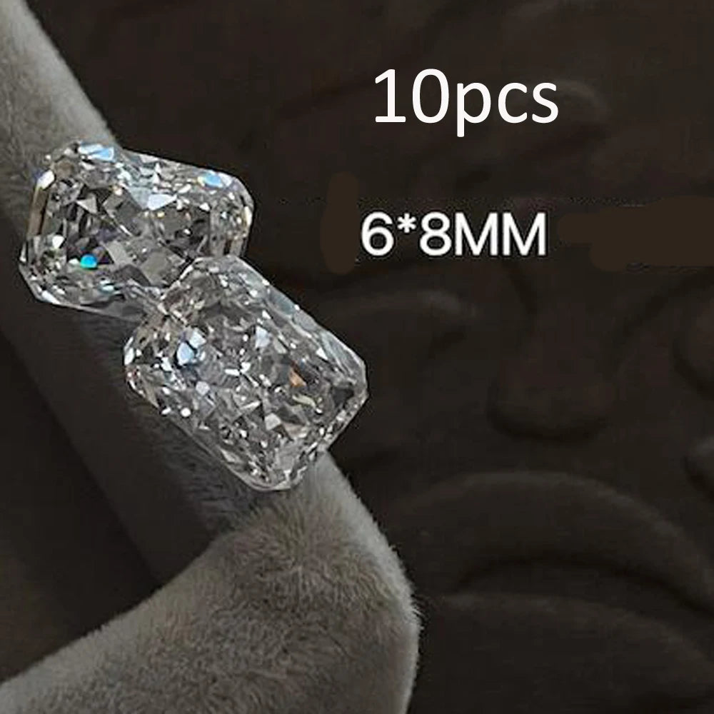 10pcs/bag Large Eggs Clear Zircon Nail Rhinestones Big/Small Square Oval Transparent Nail Art Charms Sparkle Manicure Decoration