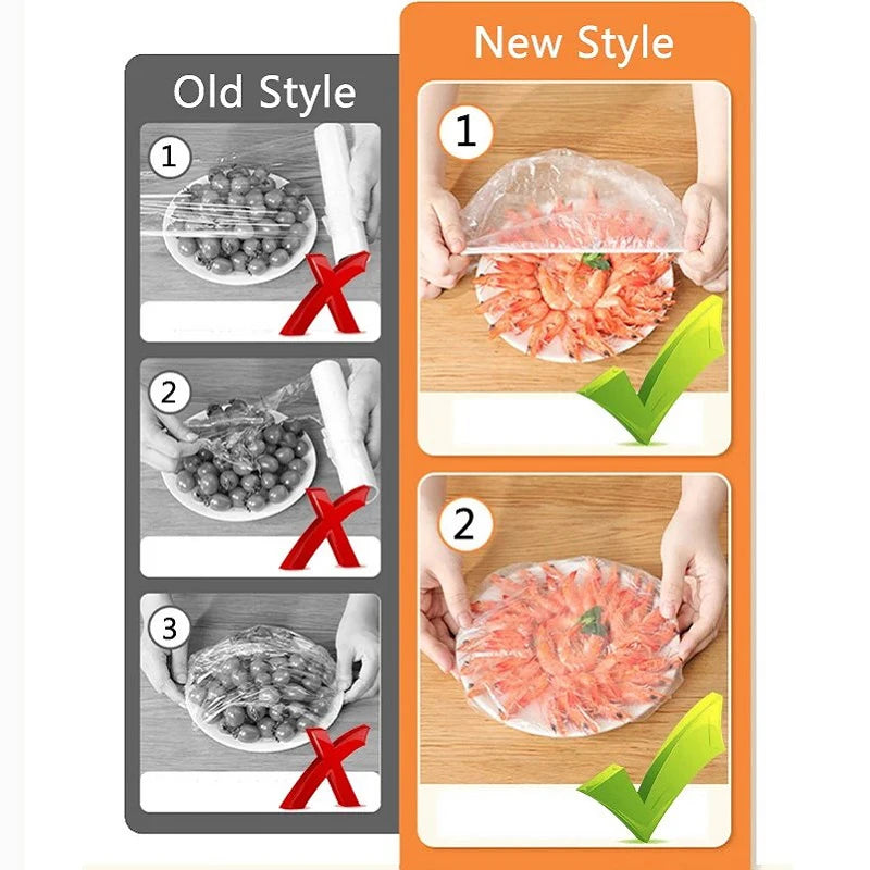 Disposable Food Cover Plastic Wrap Fruit Food Bowl Cover Bags Shower Cap Elastic Food Grade Storage Bag Kitchen Organizer ﻿