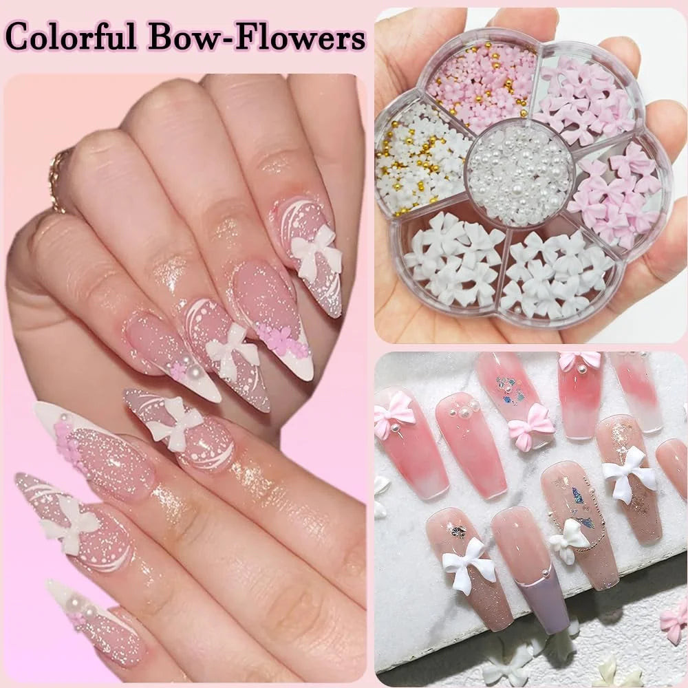 7Grids 3D Mixed Bow Flower Nail Art Charms Alloy Butterfly,Imitation Pearl,Steel Bead Nail Rhinestone Y2K Manicure DIY Accessory