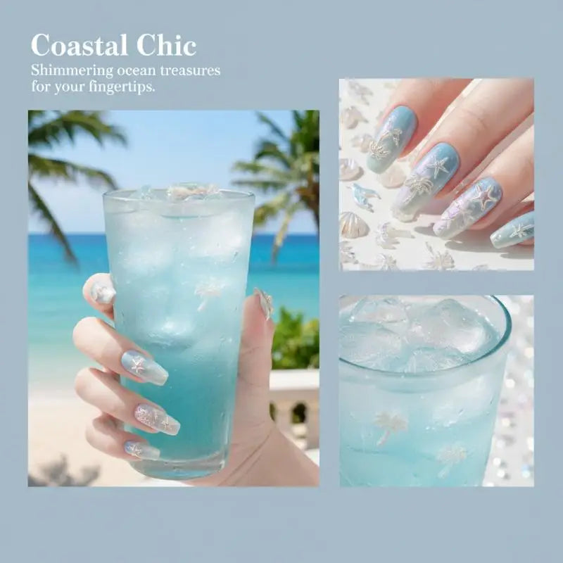 50Pcs Shell Starfish Mermaid Tail Nail Art Charms Ocean Aurora Shapes for Summer Beach Party Nail Decorations Nail Tech