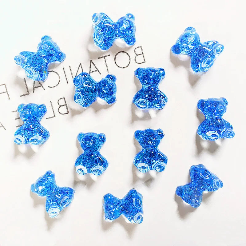10pcs Pink Bear Nail Art Charms 3D Cute Cartoon 9 Colors Resin Bear Nail Jewelry Ornament DIY Kawaii Manicure Nail Accessories