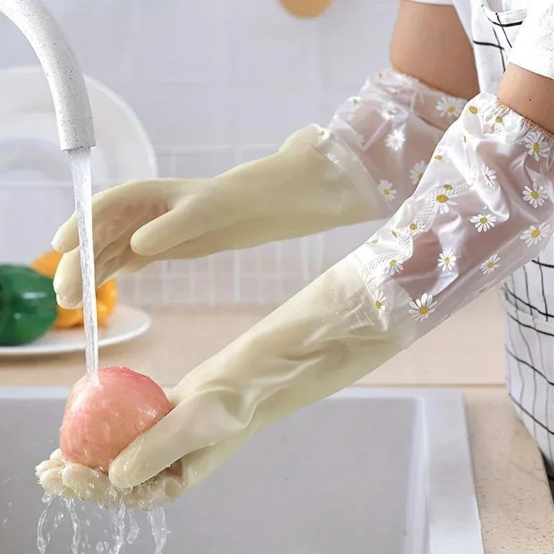 1 Pair Rubber Gloves Long Sleeve Reusable Dishwashing Gloves Kitchen Oven Pet Cleaning Gloves Kitchen Accessories