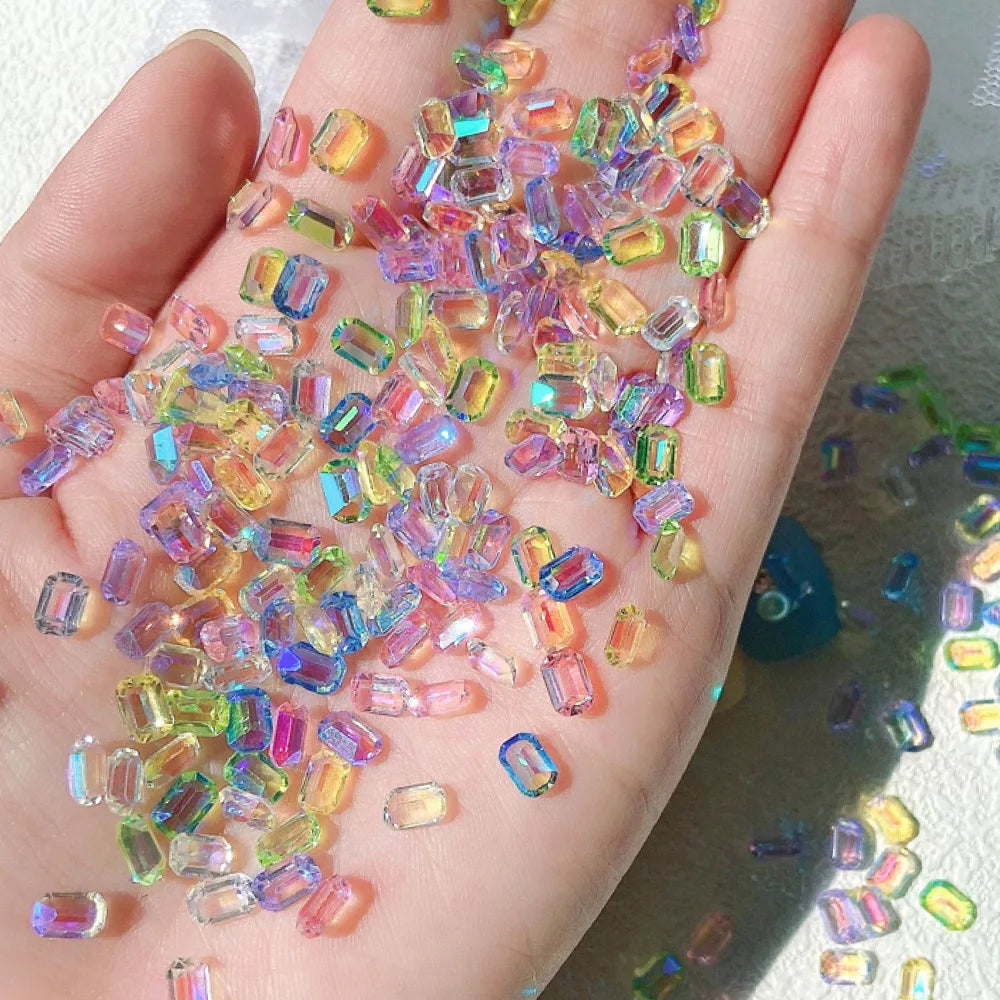 50pcs 3D Aurora Sugar Cube Diamond Nail Art Charms Luxury Glitter Crystal Rhinestones Candy Design Nail Decorations Accessories
