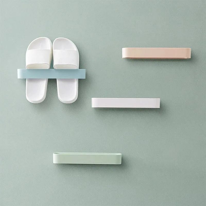 Self-Adhesive Slipper Rack - Wall-Mounted Bathroom Storage, 6-Hook Slipper Organizer for Toilet, Shower, Bedroom (White)