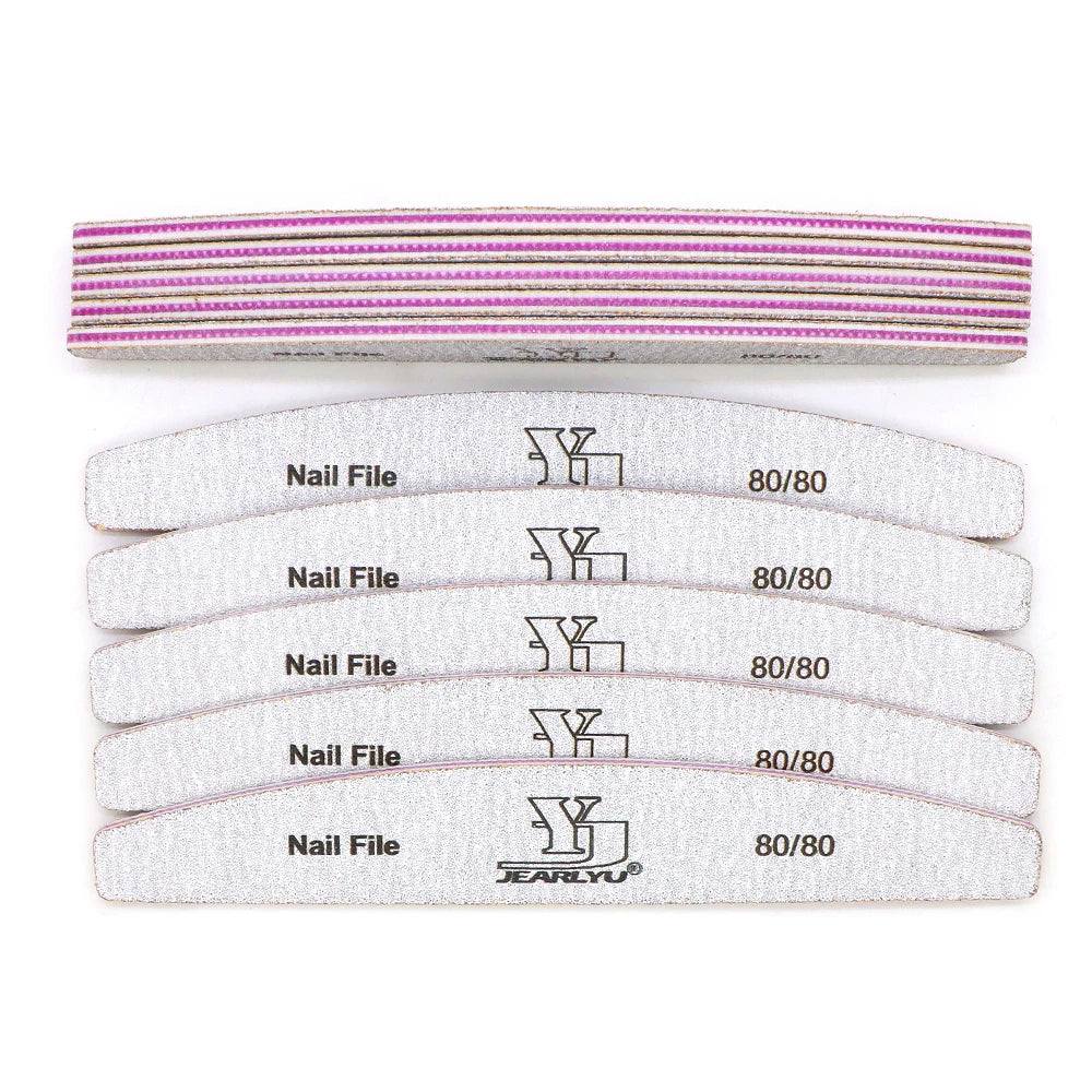 3/5/10 Pack 80/80 Grit Half Moon Nail File Useful Double Sided Buffers for Natural & Acrylic Nails Grey Sandpaper Home Salon Use
