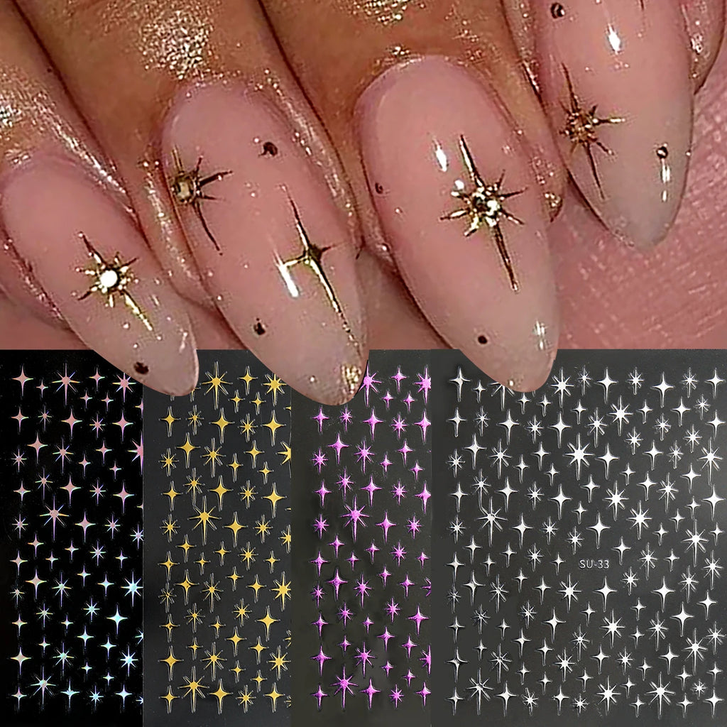 3D Metal Silver Starlight Nail Art Stickers Shiny 3D Laser Star Nail Decals 8*10cm Self-Adhesive Starlights Nail Supplies