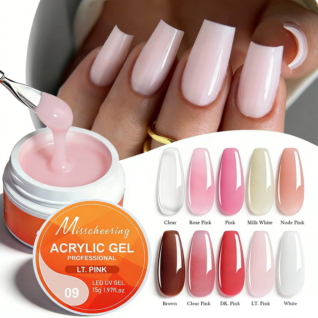 Misscheering15g 5-in-1 Acrylic Gel UV LED Nail Extension Gel Shaping Building Repair Clear/Rose Pink/White Long-Lasting 28+ Days