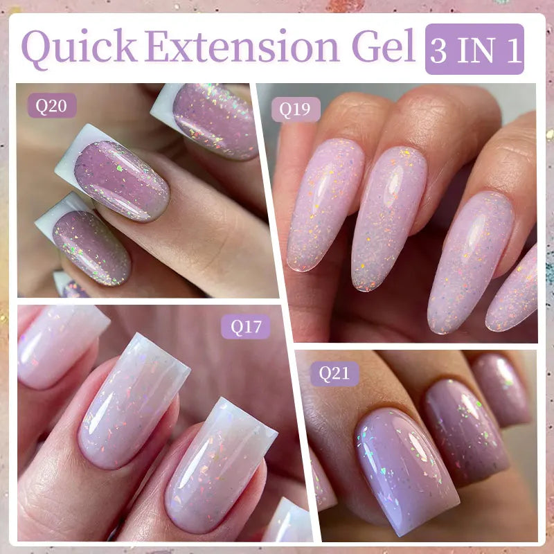 LILYCUTE Milky White Gold Sequins Quick Extension Rubber Base Gel Nail Polish Glitter Extend Construct Hard Gel Nail Art Varnish