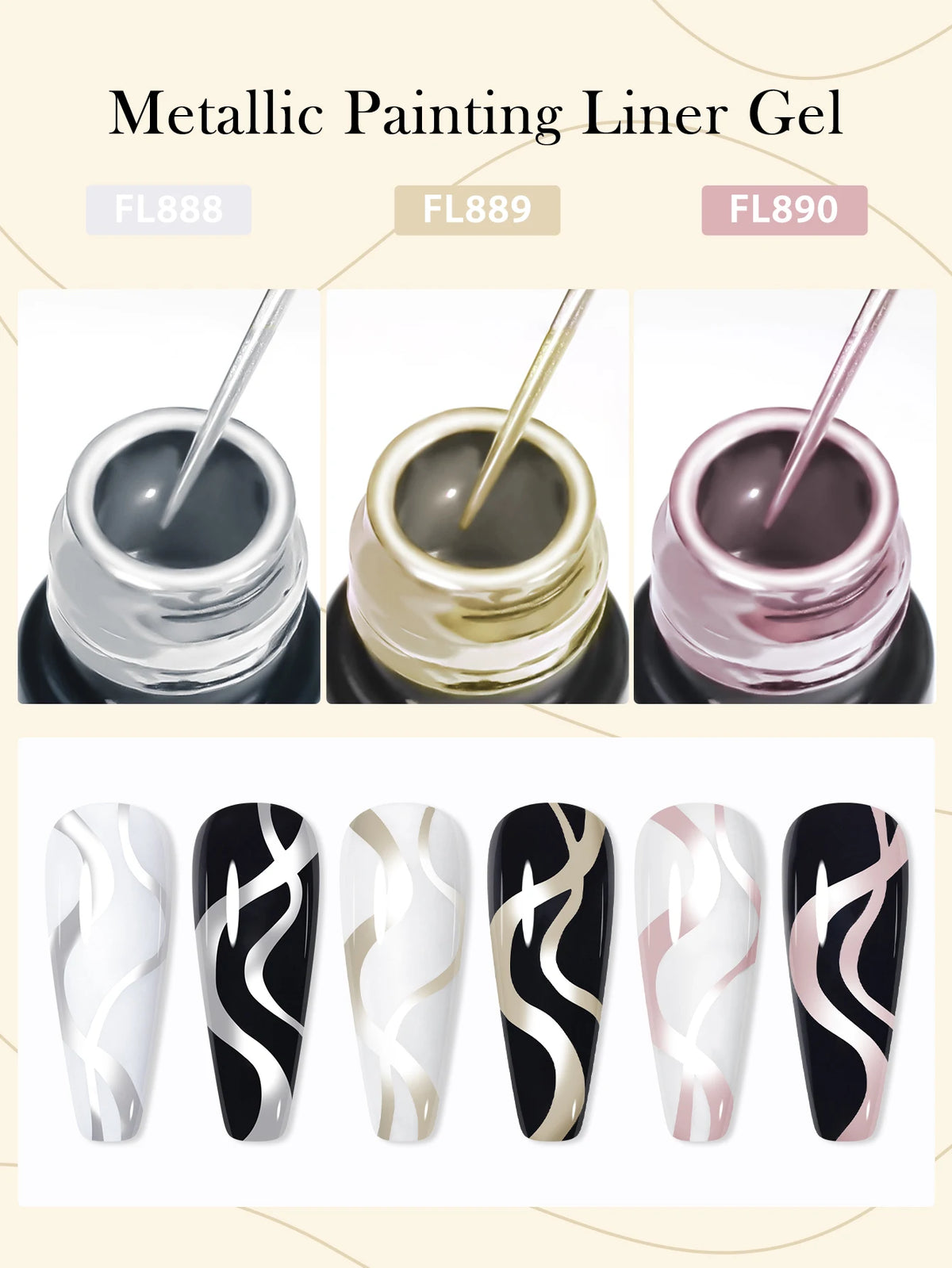 FOUT LILY 10ml Metallic Painting Liner Gel Nail Polish, Super Bright Mirror Pull Line Graffiti Painting Stripe Gel Nail Varnish
