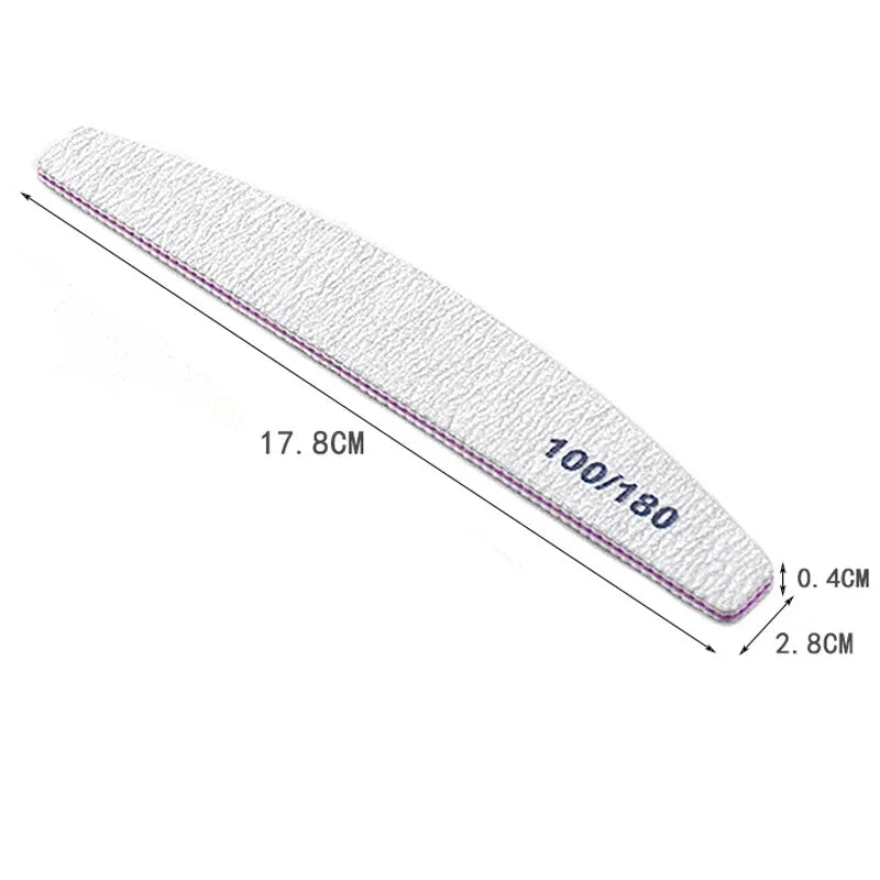 1-10Pcs Nail File Buffer 100/180 Grit Half Moon Nail Files Double Side Sandpaper Sanding Grinding Gel Nail Polish Manicure Tool