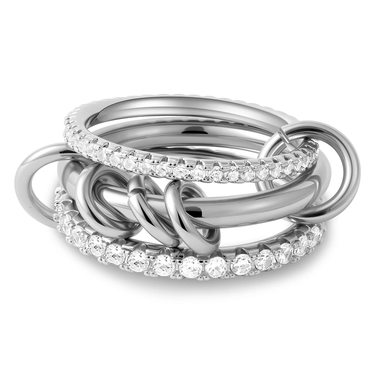 Gothic Multi-layer Metal Two-tone Stacking Rings for Women PVD Waterproof Stainless Steel CZ Zircon Finger Ring Designer Jewelry