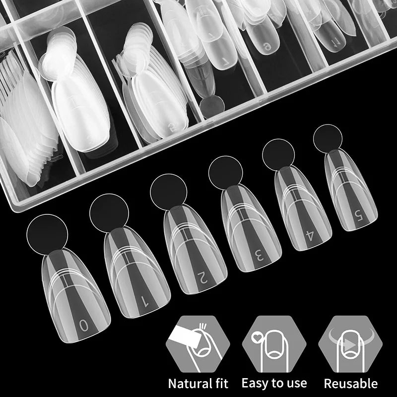 140PCS Full Cover Press On Nail Tips with Inner Arc Line Almond Square Coffin Oval Shape French Fake Nails for Nail Extension