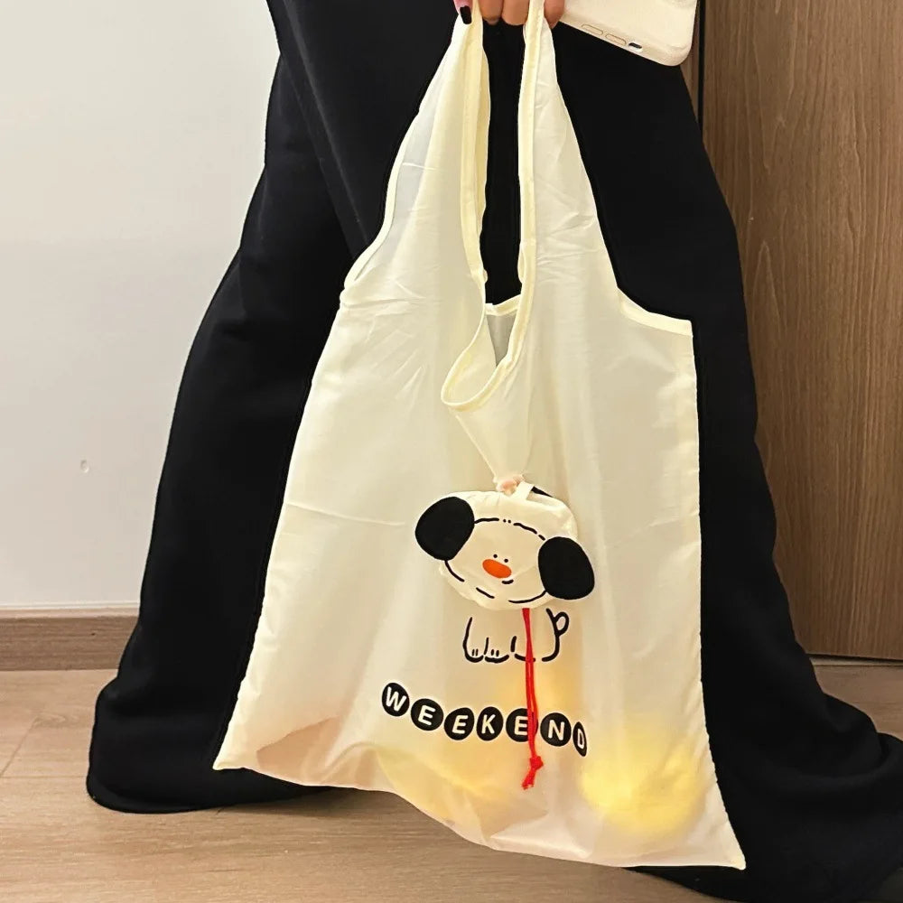 Cartoon Dog Shopping Bag Foldable Portable Large Capacity Eco-friendly Bag Durable for Grocery Shopping Handheld