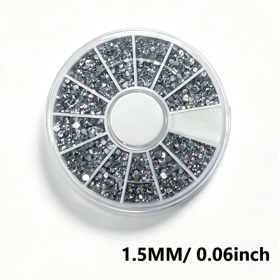 12 Colors Flatback Nail Art Rhinestones Nail Gems Glass AB Clear Crystal Rhinestones Nail Art Charms DIY Manicure Accessories