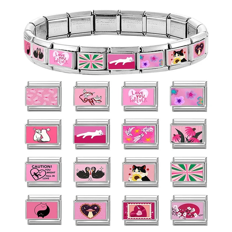 New 2026 Women's Fashion Caution You Might fall in love Me Italian Charms Links Fit 9mm Stainless Steel Bracelet Making Jewelrys