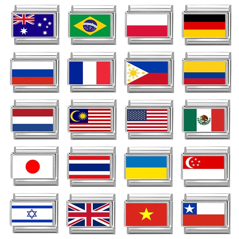 2025 Fashion Photo Italian Charm Bracelet 9mm Diy Color National Flag Series of Each Country Mexico,America,Britain,Italy,Israel