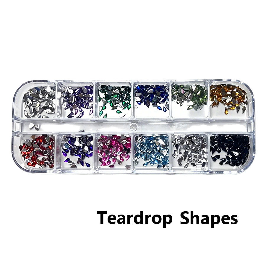 12 Colors Flatback Nail Art Rhinestones Nail Gems Glass AB Clear Crystal Rhinestones Nail Art Charms DIY Manicure Accessories