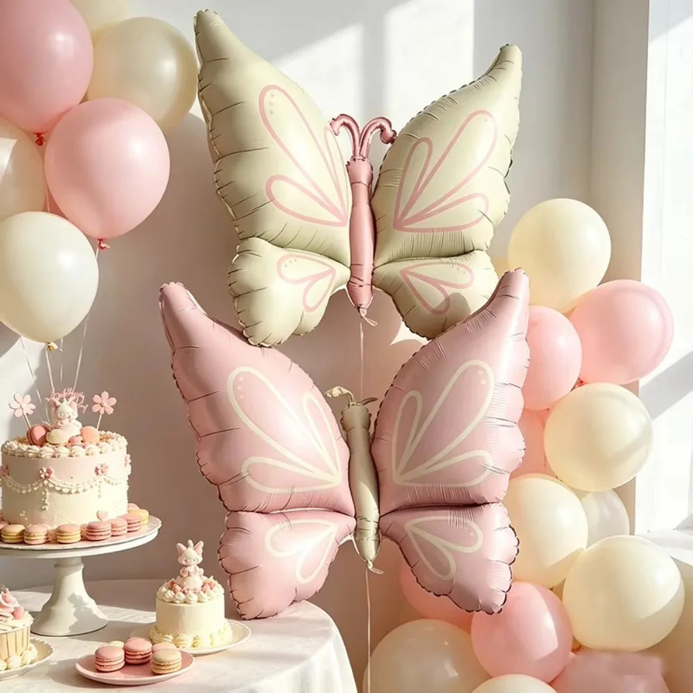 2Pcs Pastel Butterfly Foil Balloons, Large Pink White Butterfly Aluminum Balloon for Birthday Baby Shower Party Decorations