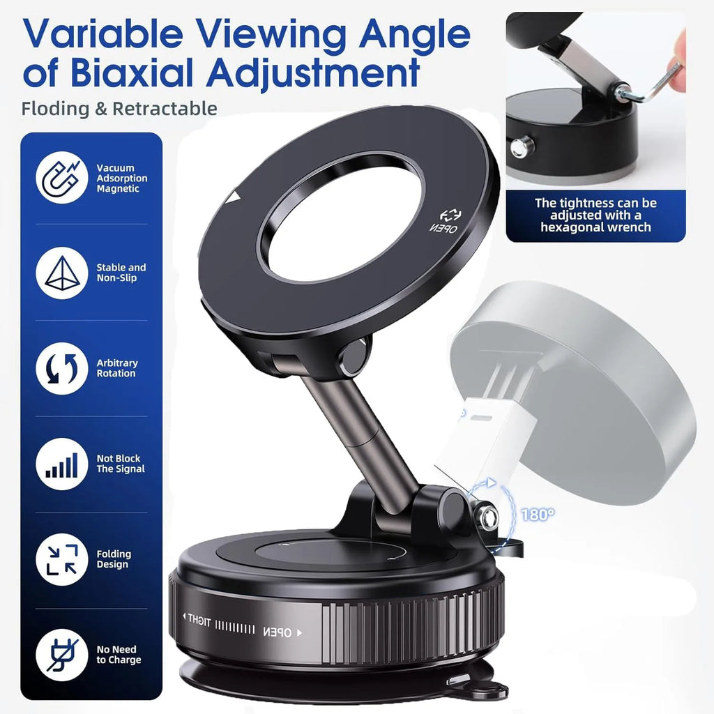 360° Adjustable Magnetic Vacuum Suction Cup Phone Mount for MagSafe Pocket-Size Foldable for Mirrors Cars Gyms Smooth Surface
