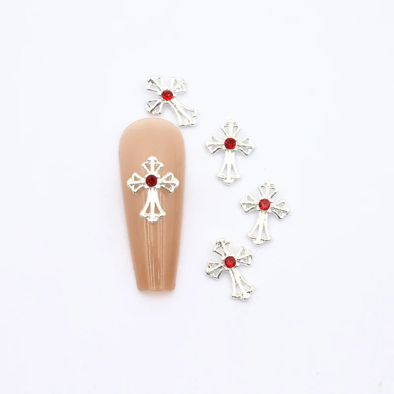10Pcs Vintage Style Cross Nail Art Charms 3D European Americany Premium Metal Style Heart Nail Decoration DIY Nail Accessories