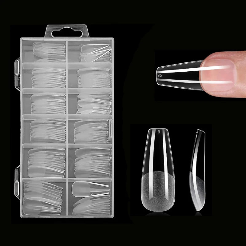 120pcs Pure Color Matte Ballet Coffin Nail Tips Long Transparent Acrylic Fake Nails Pressed Full Coverage Set of 12 Sizes