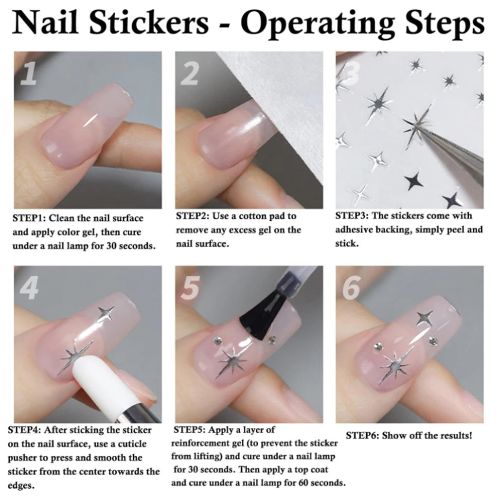 3/6/12 Sheets Gold Silver Evil Eye Nail Art Stickers Moon Star Sun Protection Nail Decals for Women DIY Boho Nail Design