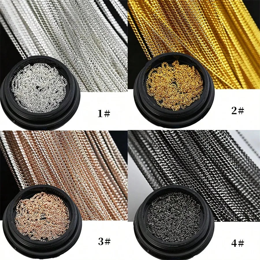 1M 1mm Metal Flat Chain Gold Silver Studs Nail Art Decorations Chains DIY Manicure Jewelry Accessory Nail Charms Gems Supplies