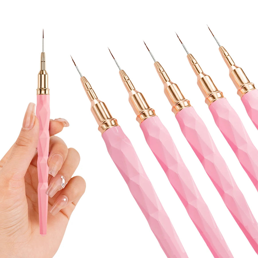 5Pcs Liner Brush Set Acrylic Nail Art Brush, Ultra Fine Tips Pen for Striping Drawing Detailing Manicure Tool