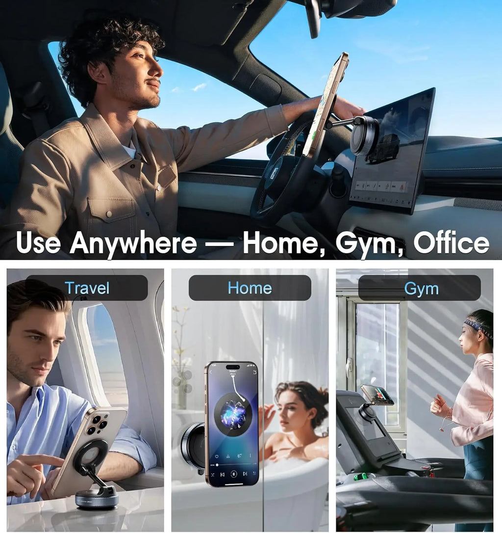 Universal Magnetic Car Phone Holder, Strong Suction Cup 360° Rotate Foldable Car Phone Mount Stand for Cellphone GPS Navigation