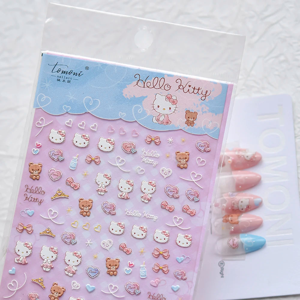 Embossed Sanrio Series Nail Stickers My Melody Hello Kitty Self-Adhesive Nail Parts Long-Lasting Colors Kuromi Nail Accessories