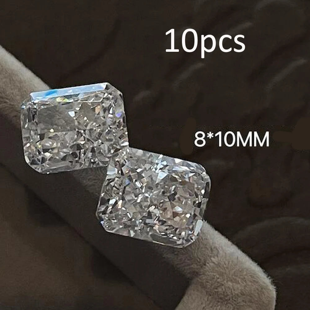 10pcs/bag Large Eggs Clear Zircon Nail Rhinestones Big/Small Square Oval Transparent Nail Art Charms Sparkle Manicure Decoration