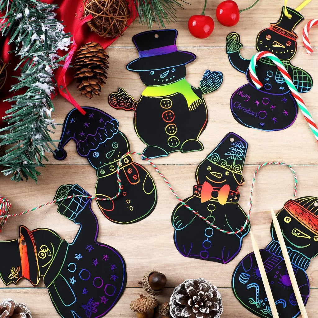 12/24pcs Rainbow Scratch Art Paper - DIY Christmas Ornaments & Party Favors - Tree Pattern, Best for Christmas