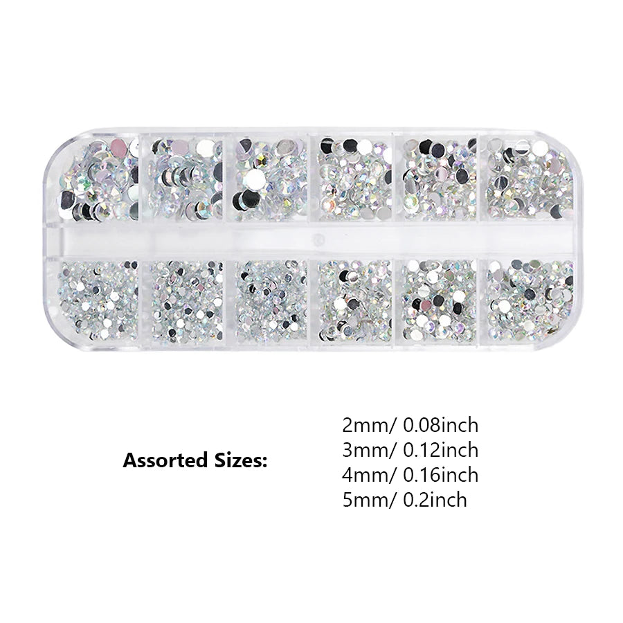 12 Colors Flatback Nail Art Rhinestones Nail Gems Glass AB Clear Crystal Rhinestones Nail Art Charms DIY Manicure Accessories