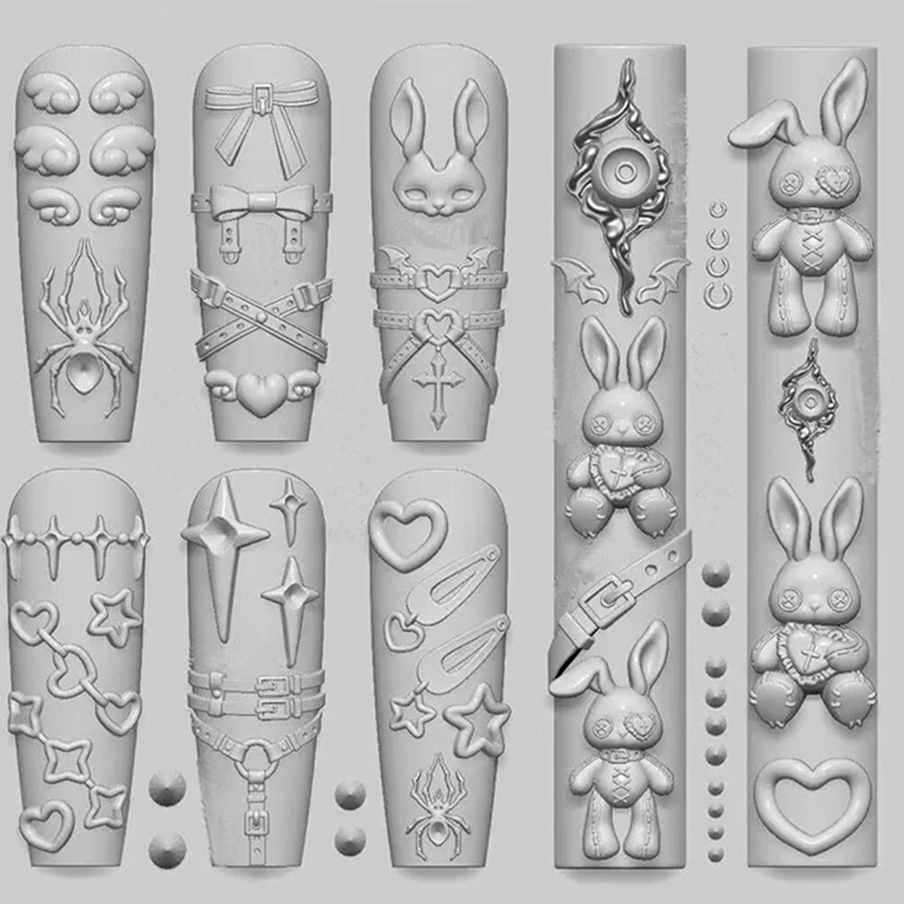 3D Rabbit Punk Sweet Nail Mold Funny Bow Heart Cute Manicure Mold for DIY Charms Transparent Tools Home Y2K Nail Decoratrion