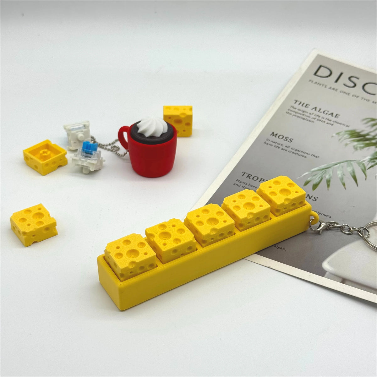 Five Buttons Ceative 3D Printing Keycap Key Ring Funny Cheese Fidget Stress Relief Keyring Bag Pendants Christmas Gift