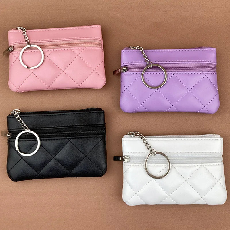 New PU Leather Coin Purse Women's Wallet Zipper Check Wallet Purse For Women Key Holder Clutch Bags With Keychain Card Wallet