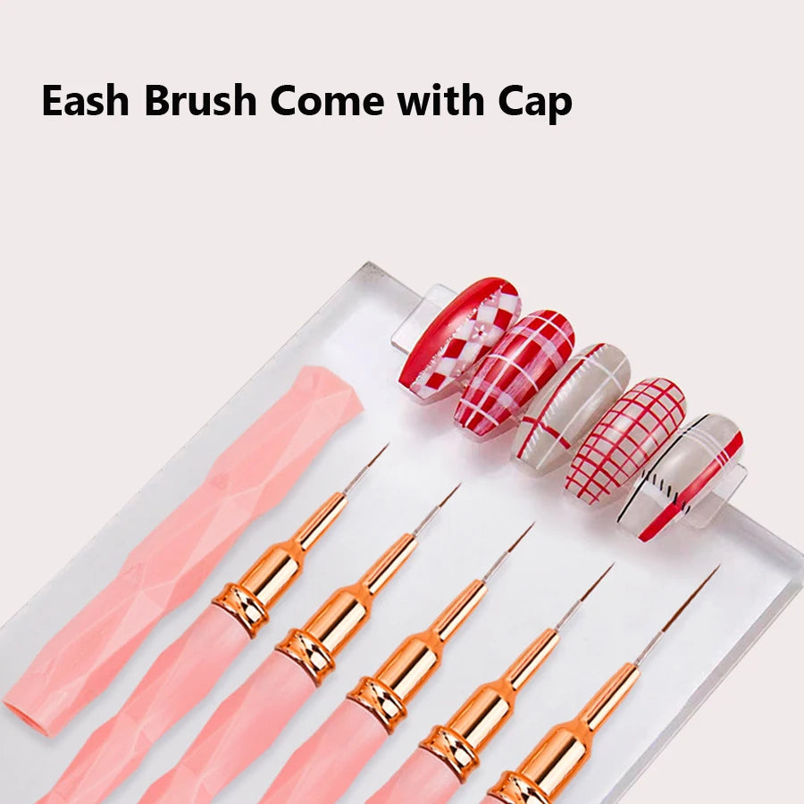 5Pcs Liner Brush Set Acrylic Nail Art Brush, Ultra Fine Tips Pen for Striping Drawing Detailing Manicure Tool