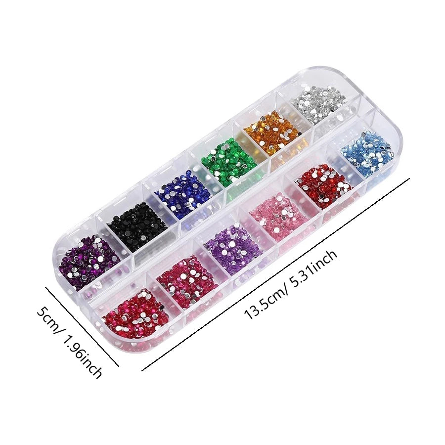 12 Colors Flatback Nail Art Rhinestones Nail Gems Glass AB Clear Crystal Rhinestones Nail Art Charms DIY Manicure Accessories