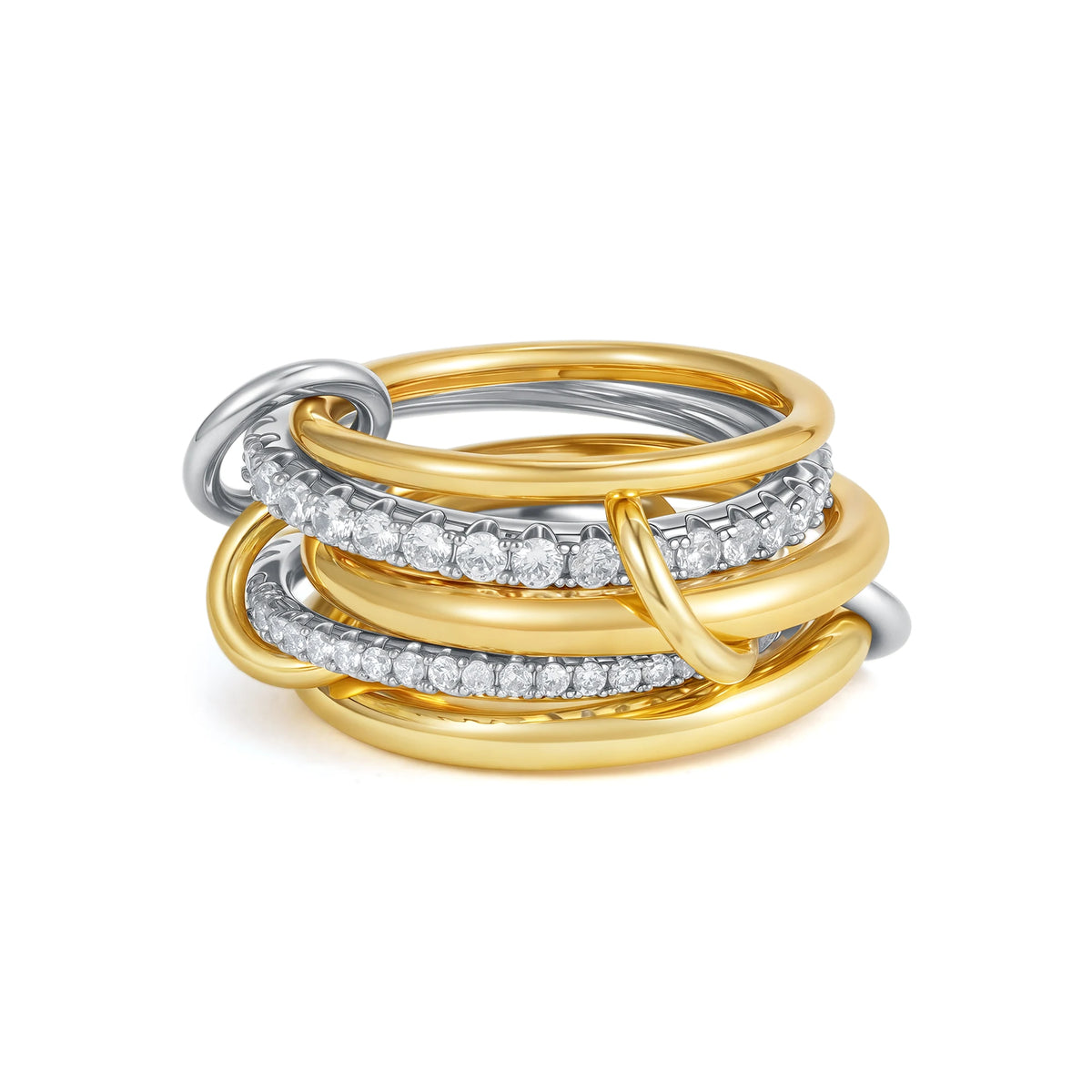 Gothic Multi-layer Metal Two-tone Stacking Rings for Women PVD Waterproof Stainless Steel CZ Zircon Finger Ring Designer Jewelry