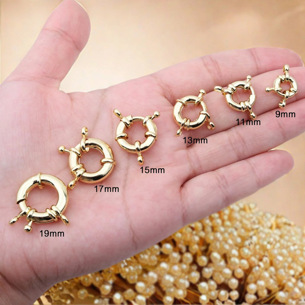 18K Real Gold Color Round Spring Clasps Hooks for Bracelet Clavicle Necklace Clasp Connectors DIY Jewelry Making Supplies