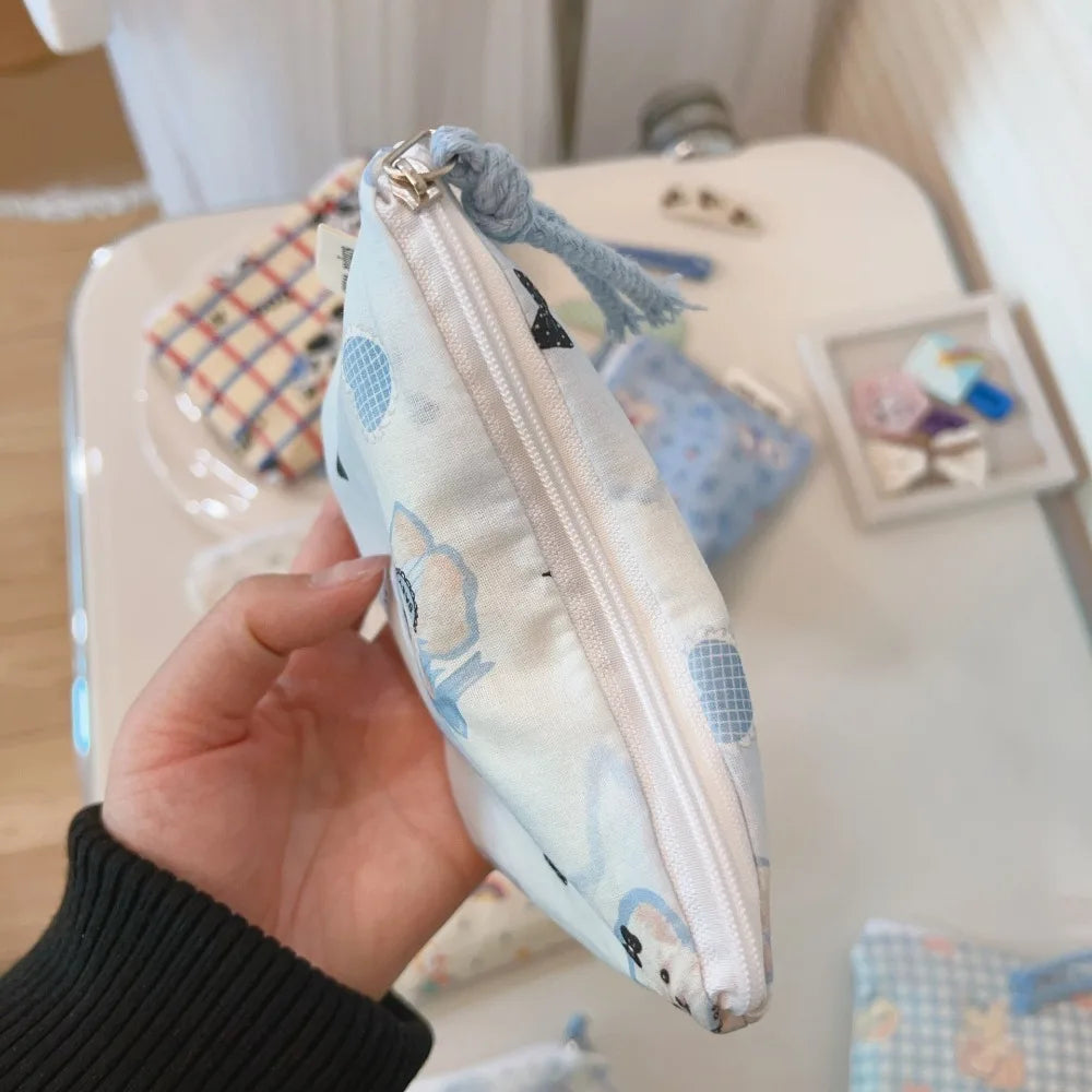 Cute Cartoon Prints Mini Coin Purse Square Cotton Sundries Pouch Zipper Portable Earphone Lipstick Storage Bag